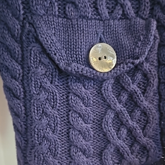Navy Cable Knit Cardigan Sweater - Picture 5 of 7